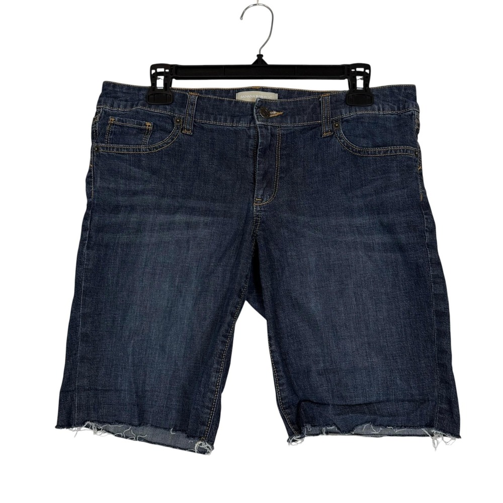 Banana Republic Bermuda Shorts Womens 10 Blue Denim Cutoff Hem 7 Inseam Stretch